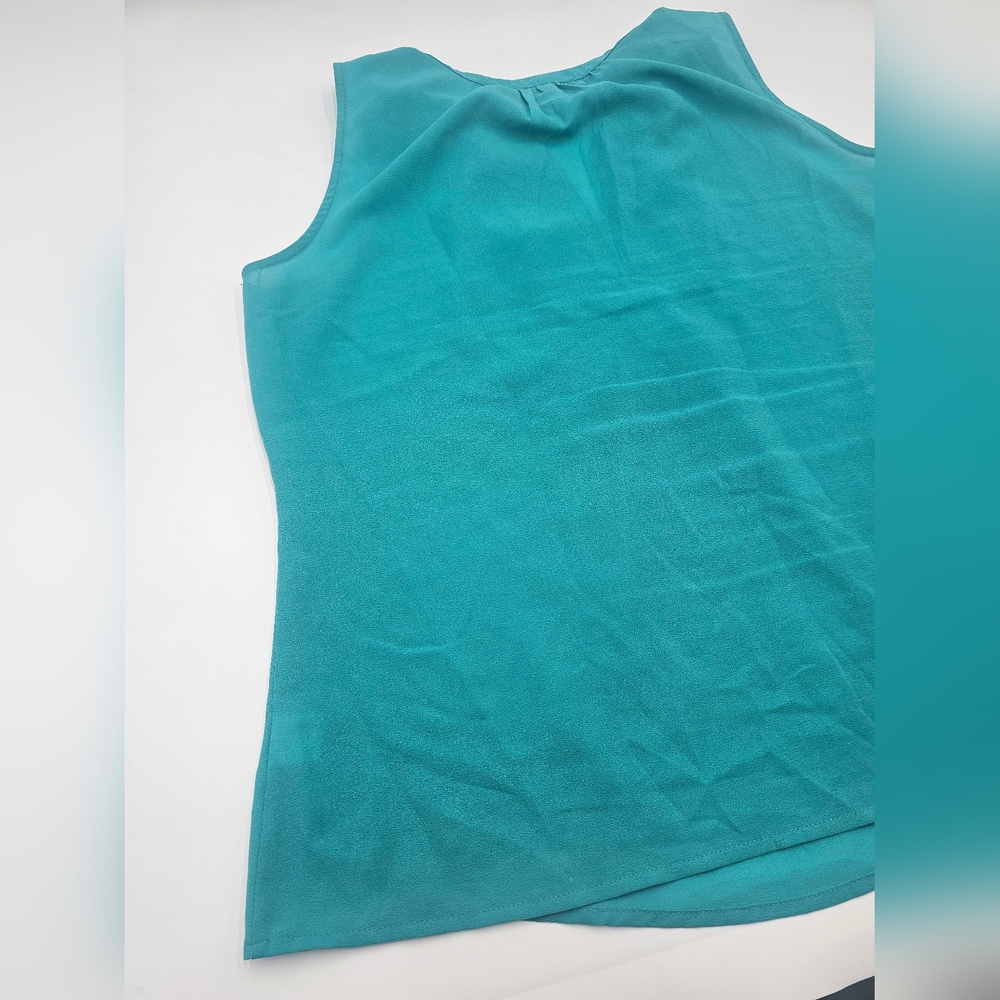 Market & Spruce Womens Green Sleeveless Embroidered Notch V-Neck Top L - Picture 9 of 12